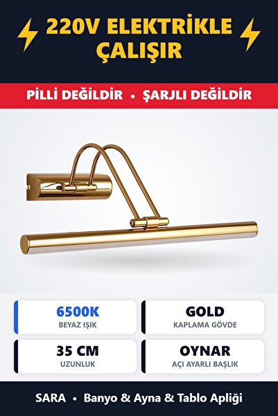 SARA 35cm Gold Kaplama Beyaz Işık Flüt, Kuğu, Ayna, Banyo, Tablo, Duvar Apliğ...