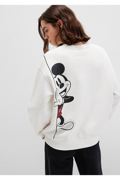 Mavi Mickey Mouse Sırt Baskılı Ekru Sweatshirt 1S10467-70057