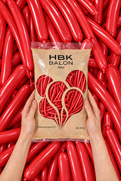 HBK Balon 260 بالونًا أحمر اللون على شكل نقانق، 100 قطعة من بالونات التشكيل ا...