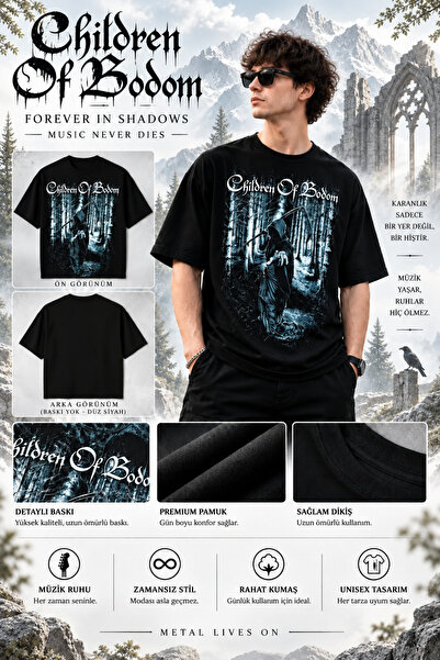 FG KONNİCHİWA Children of Bodom Baskılı Siyah Unisex T-Shirt – Ön Arka Baskıl...
