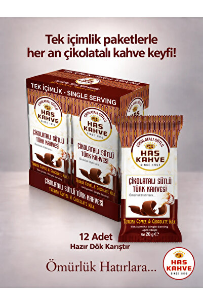 Has Kahve Has Tek Içimlik Çikolatalı Sütlü Türk Kahvesi 12'li Paket 20 gr