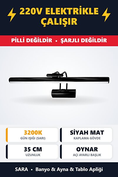 SARA Siyah Mat Gün Işığı(3200) Banyo Duvar Ayna Tablo Aydınlatması 220v Ile Ç...