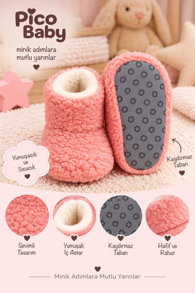 Pico Baby Bebek & Çocuk Kaydırmaz Tabanlı Ev Botu / Panduf / Kışlık Peluş Bot...