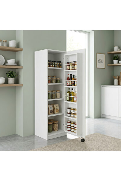 Arles Home Riva 160x45 cm Tek Kapaklı Tekerlekli Çok Amaçlı Kiler Dolabı Mat ...