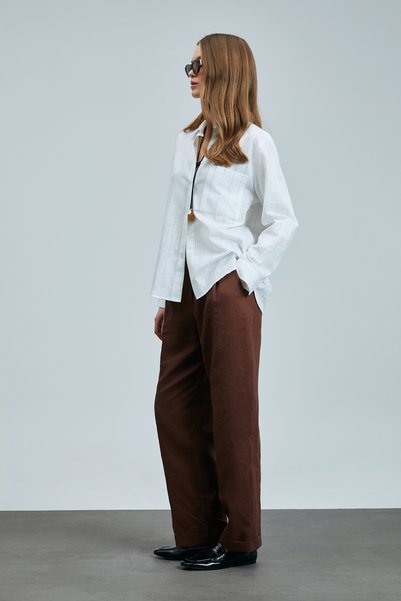 Lufian Navasa Women's Linen Trousers Brown
