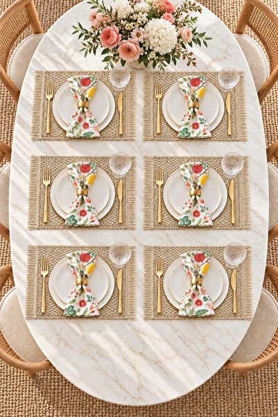ACELEYOLLA Luxury 6-Piece Cream Wicker Woven Rectangular American Serving Set – 45 × 30 cm