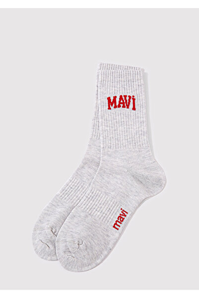 Mavi Logo Baskılı Gri Soket Çorap 0911160-82816