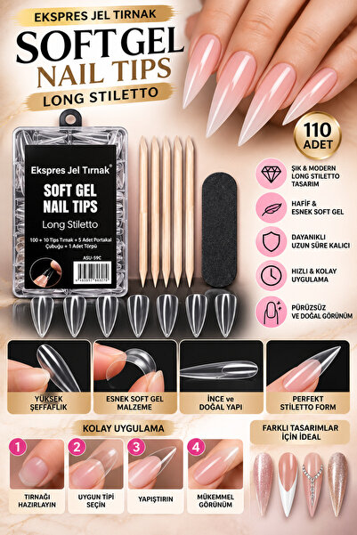BİYUTREND 110'lu Express Protez Tırnak Uzatma Kiti, Soft Gel Poly Tips 5 Adet...