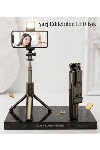 LED Işıklı Selfie Çubuğu ve Bluetooth Kumandalı Kablosuz Selfie Stick Max: 70 Cm Uzunluk
