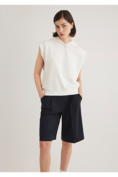 Mavi Kapüşonlu Kolsuz Ekru Sweatshirt 1S10311-70057