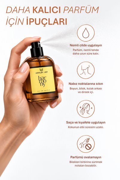 ASHLEY JOY Harmony Kadın Parfüm EDP 50 ML | Çiçeksi & Meyvemsi |Çilek, Ananas, Şakayık| Amber Renkli Cam Şişe