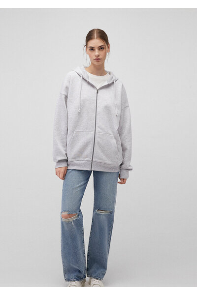 Mavi Hooded Zippered Gray Sweatshirt 1610221-80196