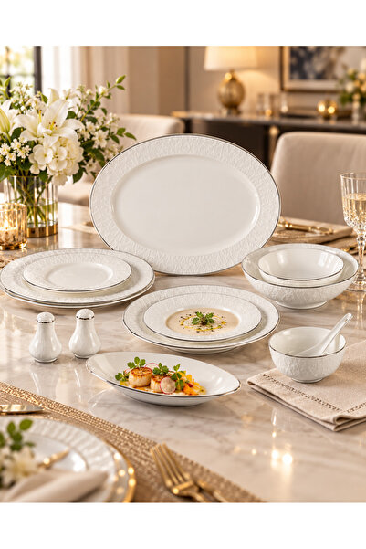 Reem 72-Piece White Dinner Set – Complete Tableware Set with Plates, Bowls, S...