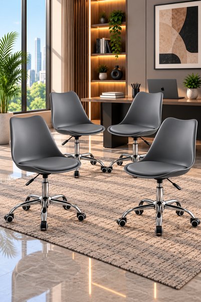 Taimi Set of 4-Modern Gray Office Chair, 360° Swivel, Adjustable Height, Padd...