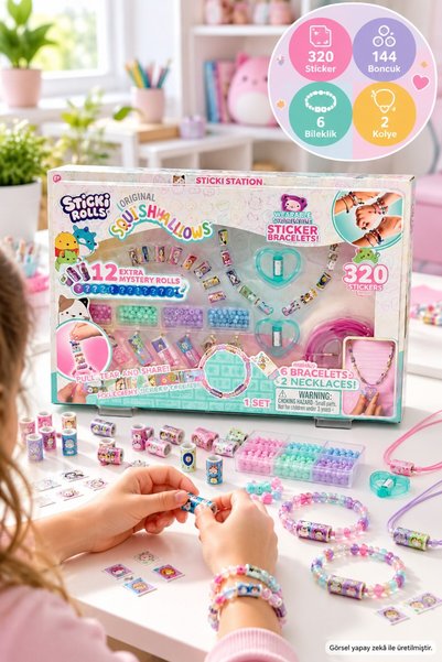 TOYFEST Squishmallows Sticker Bracelet Necklace Making Set 320 Stickers 144 B...