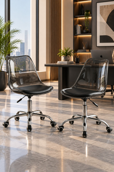 Taimi Set of 2-Modern Clear Black Office Chair, 360° Swivel, Adjustable Heigh...