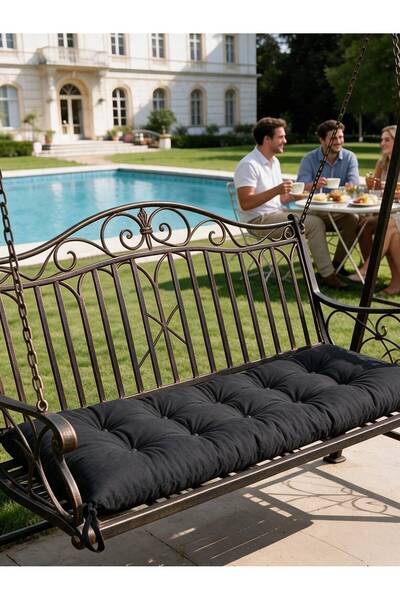 Yuvina Home 50x110 cm Kapitoneli Bank, Bahçe Sandalye Minderi Bağcıklı Pofidi...