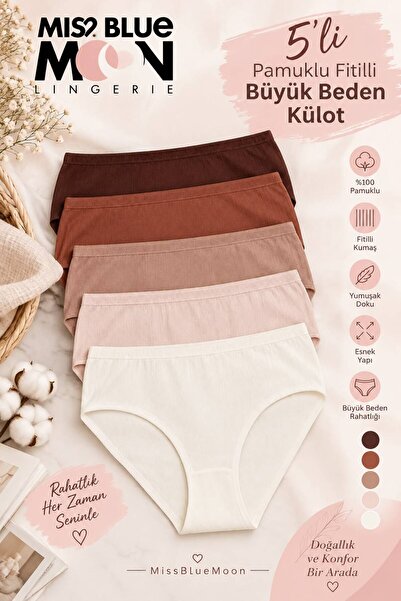 missblue moon Kadın Fitilli Ribana Külot 5'li Paket Pamuklu 5450