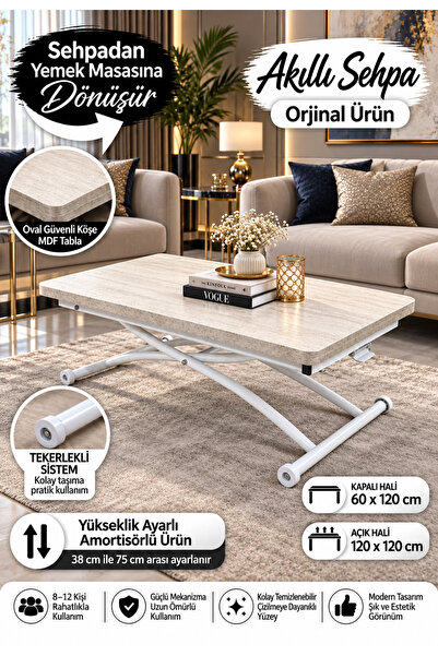 SEHPAM AKILLI Juppo Üst Tabla Mdf Traverten Oval Köşe Alt Mekanizma Sağlam Me...
