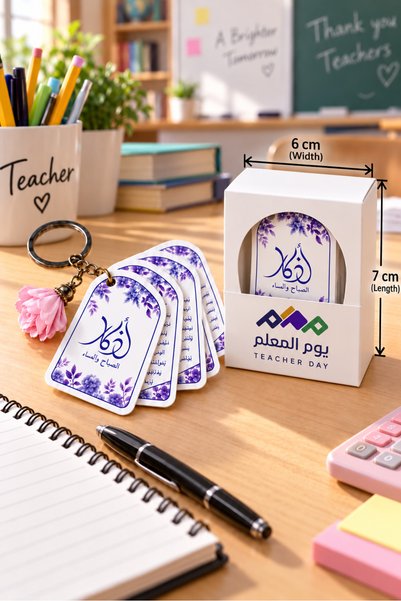 Generic Teachers Day Azkar Card Keychain Gift Boxes, 12 Pieces, Purple | بطاقات الأذكار مع ميدالية، ١٢ علبة، بنفسجي