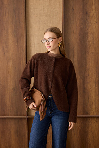 Suede Style 44346 - Şık Rahat Yumoş Kadın Triko Kısa Hırka