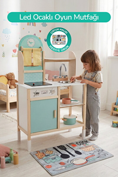 ROZİTOYS Wooden Montessori Educational Children's Kitchen with Led Stove
