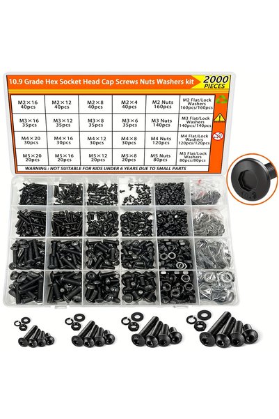 Choice M2-M5 4mm-20mm (2000 2000pcs M2-M5 Hex Button Head Screw Kit, Metric B...