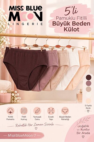 missblue moon Özel Tasarım Fitilli Pamuklu Kadın Külot 5'li Paket 5200