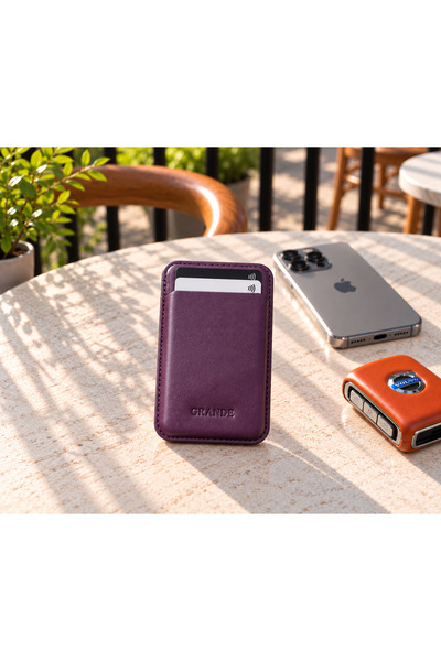 Grande Vegan Leather Magsafe Card Holder Plum