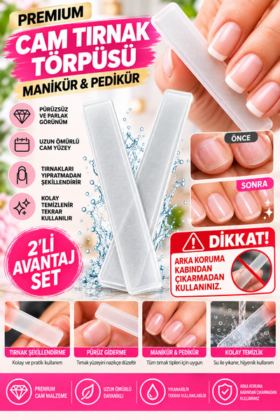 BİYUTREND 2 Adet Cam Tırnak Parlatıcı Ve Törpü (ARKA KORUMA KABINDAN ÇIKARMAD...