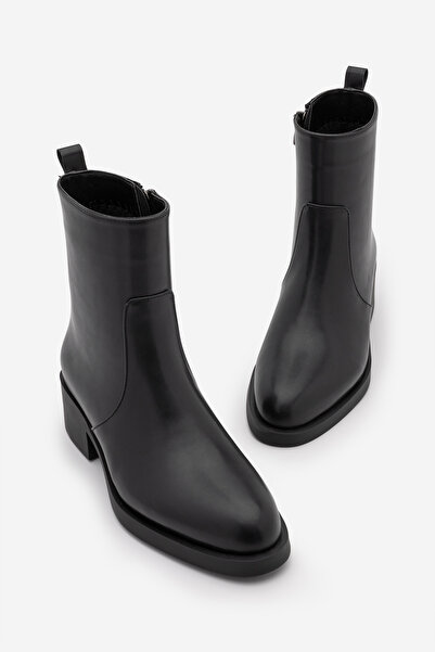 Marjin Women's Zippered Heeled Daily Boots Gontre Black