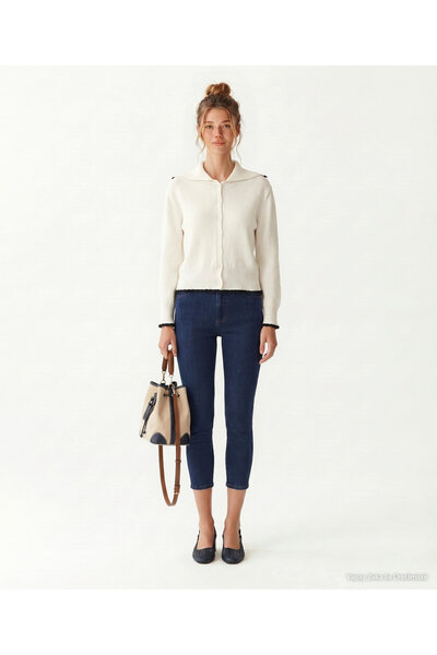 Yargıcı Regular Sailor Collar Long Sleeve Cardigan