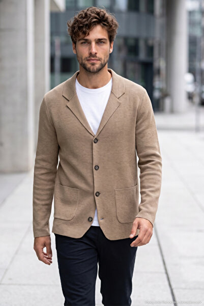 Çizgi Triko Men's Cotton Blazer Knitwear Jacket Steel Knit Classic Pattern - ...