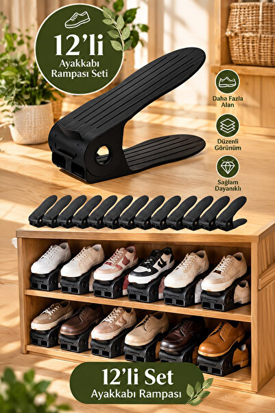 Porsima 5302 12-teiliger Schuhrampe-Schuh-Organizer, Schrank-Organizer – Schwarz