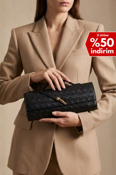 Berlesi Black Knitted Leather Pack Portfolio Clutch Bag