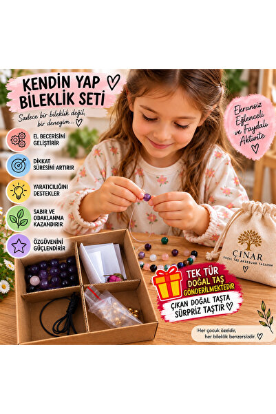 Genel Markalar Sürpriz Kendin Yap Doğal Taş Bileklik Seti Kız – Kendi Bilekli...