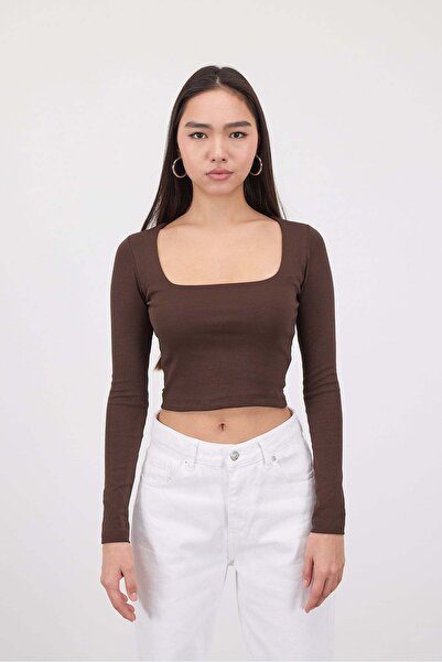 Addax Kare Yaka Crop Bluz B3713-J1