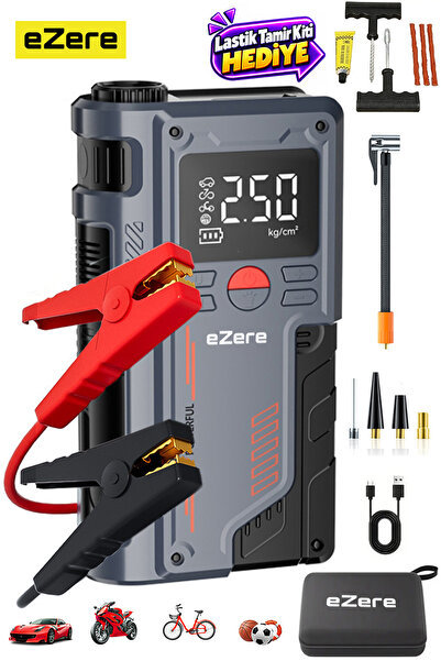 EZERE ST-9631 Pro 4in1 Şarjlı Akü Takviye & Lastik Şişirme Powerbank & LED Iş...