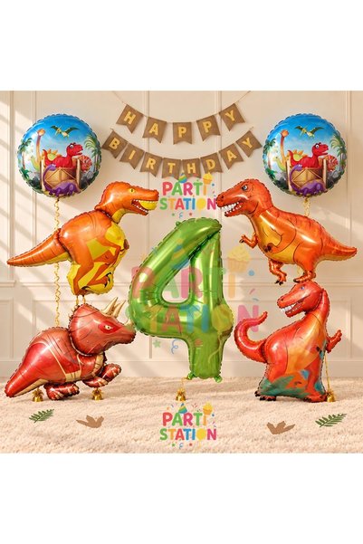 Parti Station Jungle Theme Dinosaur Concept Green Number Balloon 4 Year Old G...