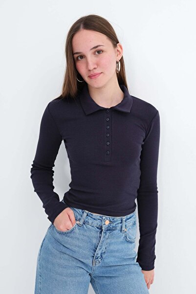 Addax Polo Yaka Düğmeli Bluz B1848