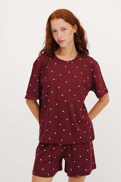 Addax Kalp Desenli Şortlu Pijama Takımı Ş119