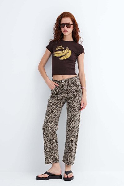 Addax Leopard Patterned Jean Trousers Pn1074