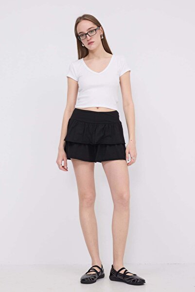 Addax Elastic Waist Ruffled Mini Skirt E1555-K3