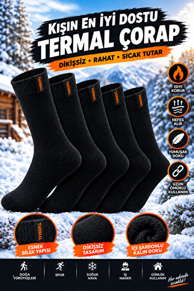 UZN SOCKS 3’lü Siyah PENYE KALIN Termal Unisex Çorap Seti – Kalın Kışlık Çora...
