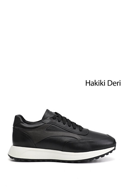 GÖNDERİ(R) Erkek Siyah Bağcıklı Hakiki Deri Sneaker