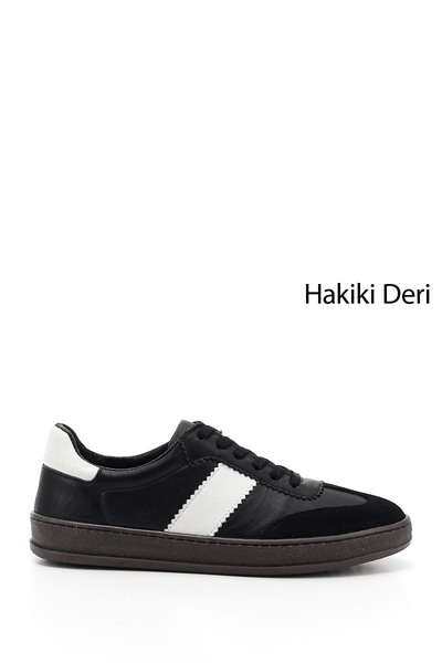 GÖNDERİ(R) Kadın Siyaha Beyaz Bağcıklı Hakiki Deri Sneaker