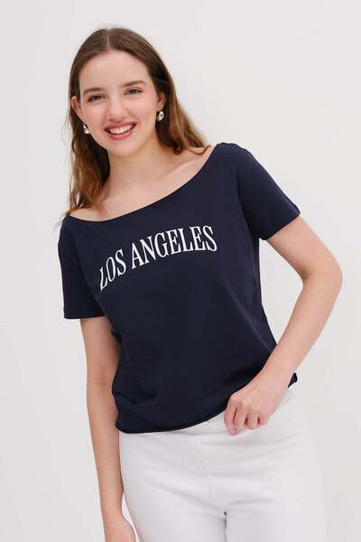 Addax Kayık Neckline Printed T-Shirt P1788