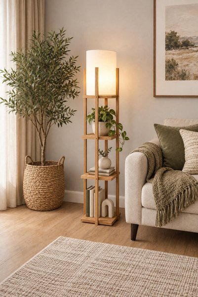 Turkish Home Floor lamp with shelves – in wood color – 145 cm