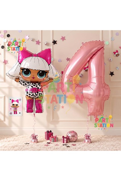 Parti Station Diva LOL Baby 4 Years Old Balloon and Pink Number Balloon Birth...