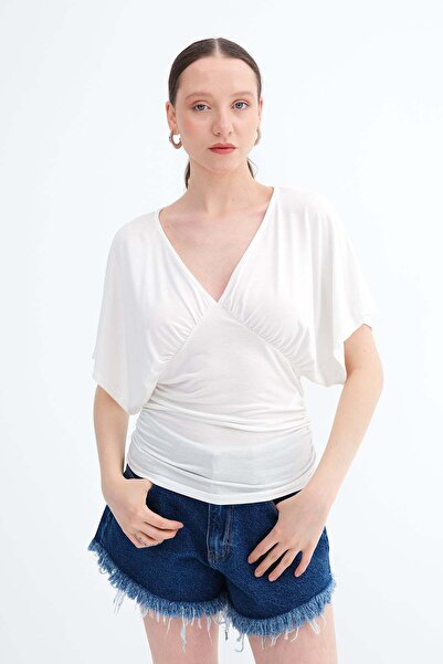 Addax V-Neck Gathered Blouse P0957